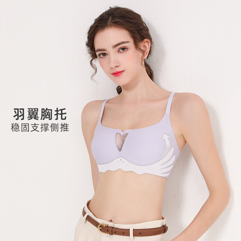 果冻软支撑无痕内衣女薄小胸聚拢调整型大胸显小文胸无钢圈