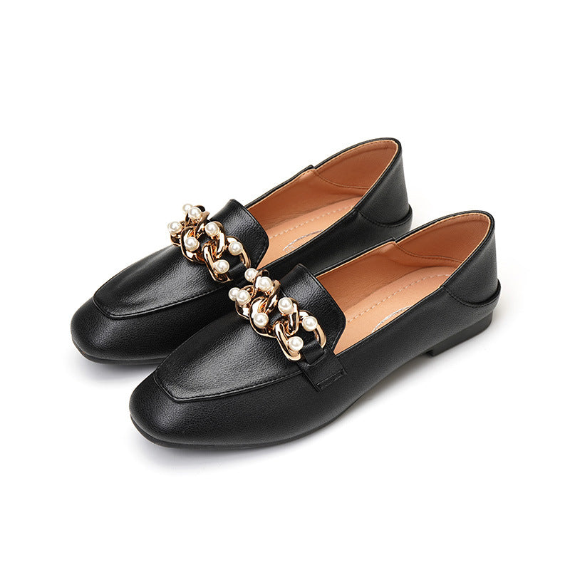 Single shoes women's flat bottom 2023 new spring peas shoes British style retro small leather shoes slip-on loafers for women