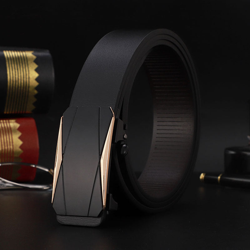 Factory direct sales toothless automatic buckle belt men's leather laser LOGO business leisure belt men's wholesale distribution