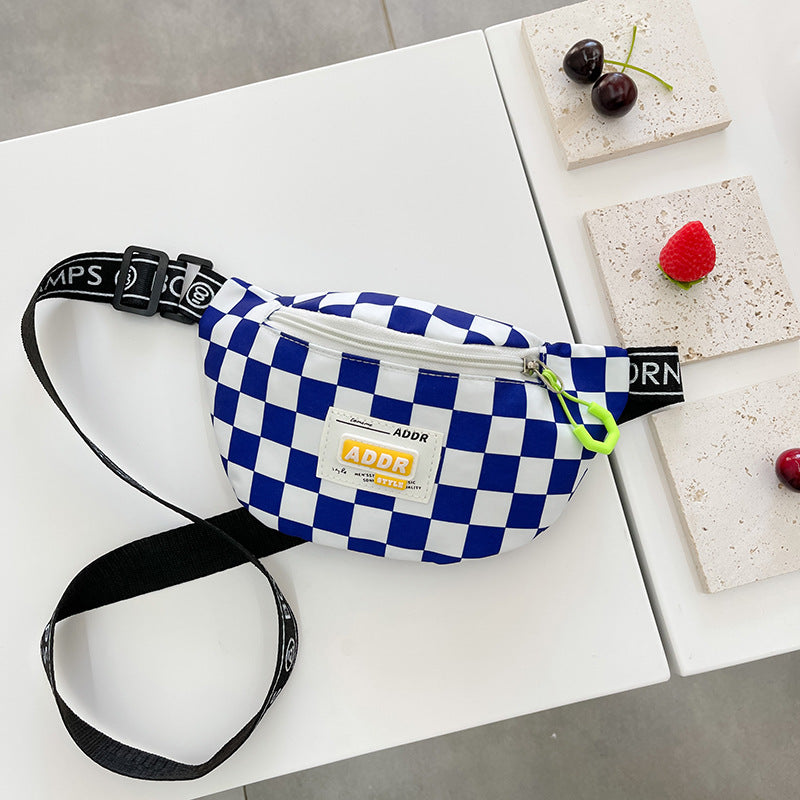 Children's chest bag Internet celebrity handsome Korean classic checkerboard boy shoulder bag fashion trend sports style waist bag