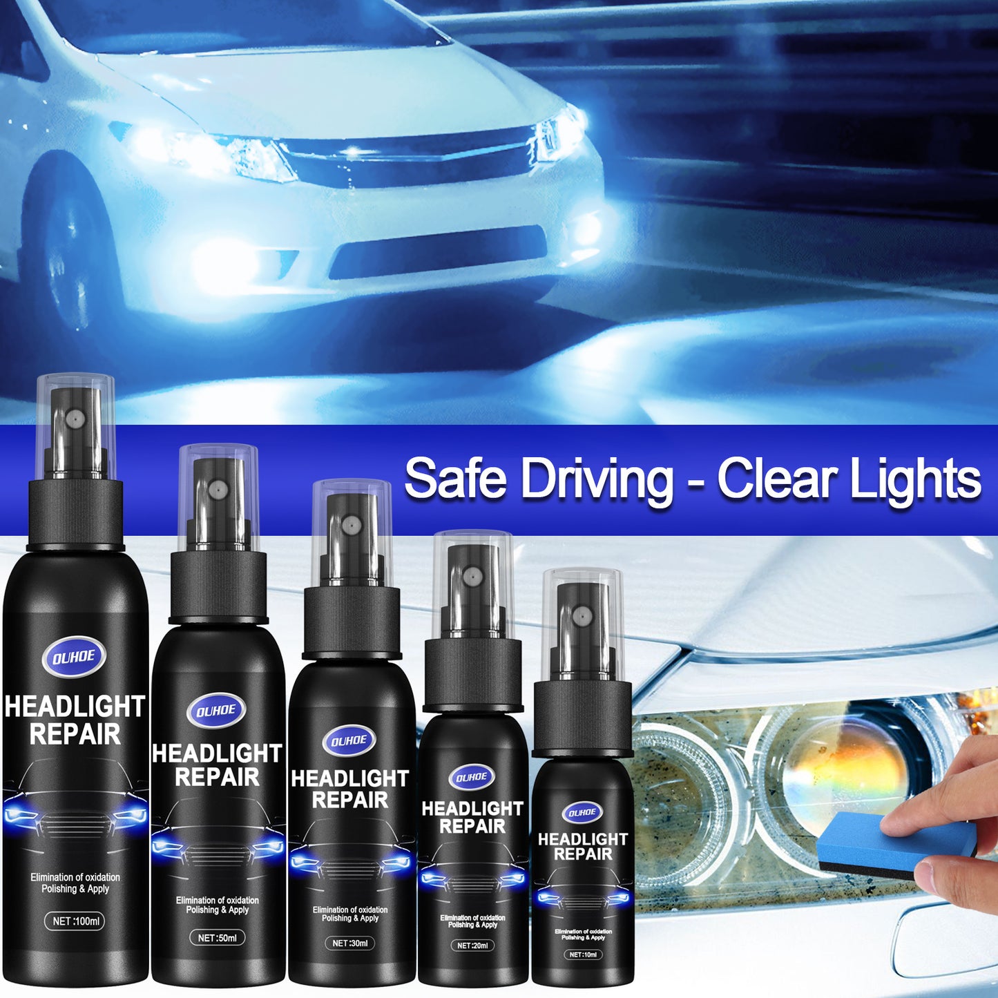 OUHOE Car Light Repair Spray Car Headlight Shade Scratch Polishing Car Headlight Repair Renovation Repair Agent