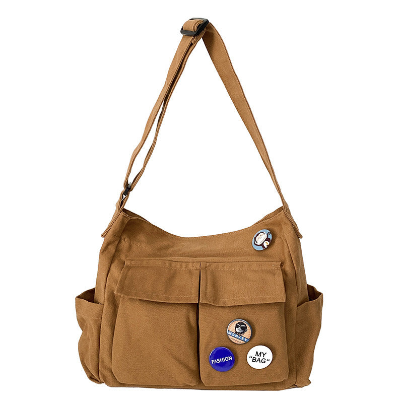 Literary youth shoulder bag ins versatile large-capacity canvas bag summer college student class bag crossbody bag women's bag