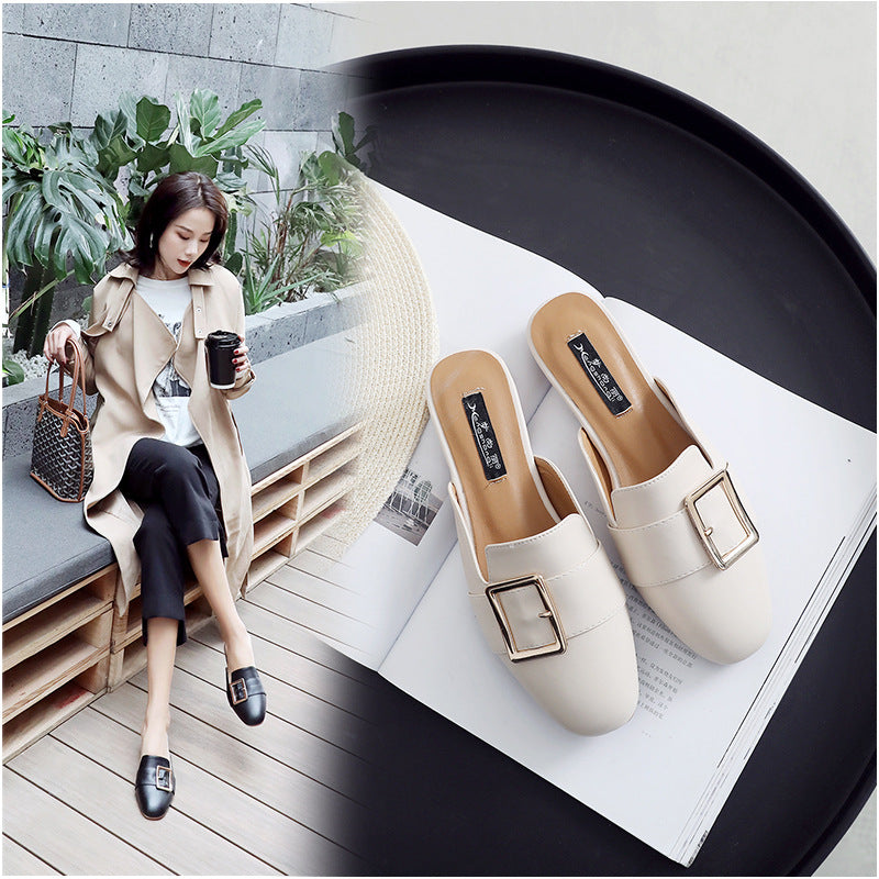 2024 new style baotou slippers for women summer outdoor lazy half slippers fashionable flat mules same style sandals for internet celebrities