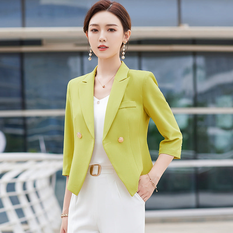 小西装女2023新款春装韩版七分袖修身薄款休闲短外套气质西服上衣