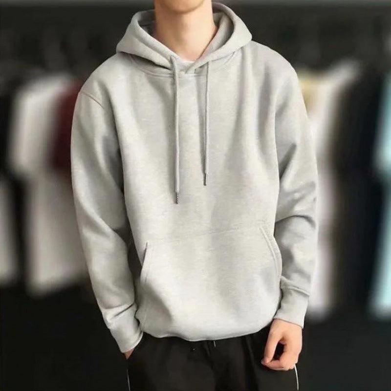 卫衣男连帽外套加绒保暖卫衣长袖纯色男装卫衣潮流青少年套头衫
