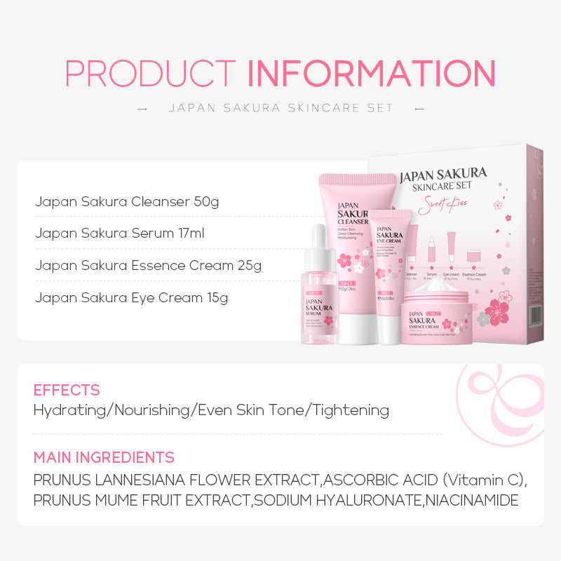 နယ်စပ်ဖြတ်ကျော် Laiko Japanese Sakura Skin Care Set 4-piece Cleansing Essence Eye Cream မျက်နှာခရင်မ် ထုတ်လုပ်သူ လက်လီ၊