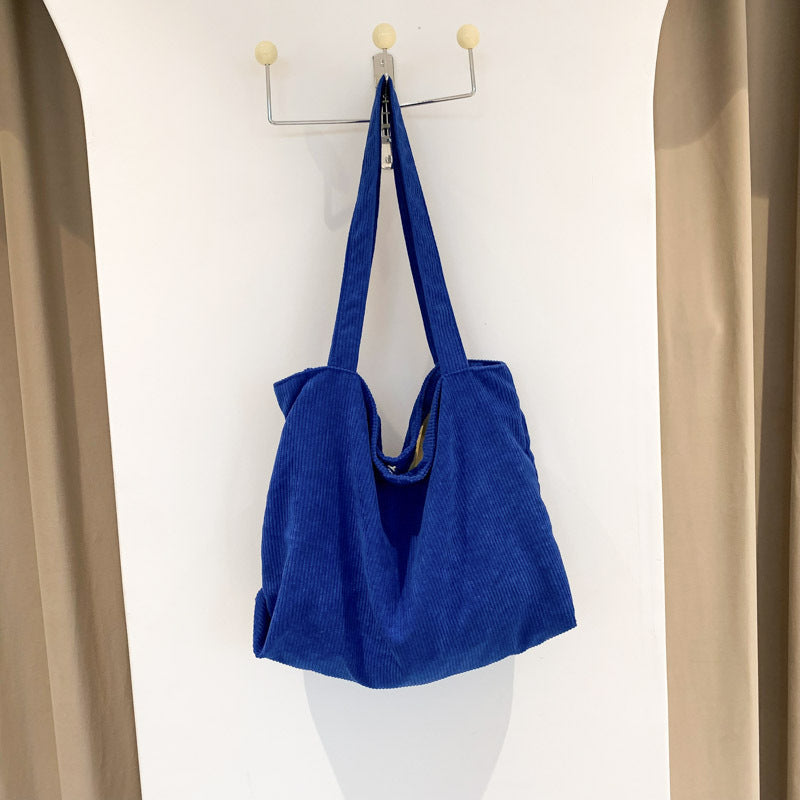 Korean fashion large-capacity shopping bag casual literary canvas handbag simple retro corduroy shoulder bag for women