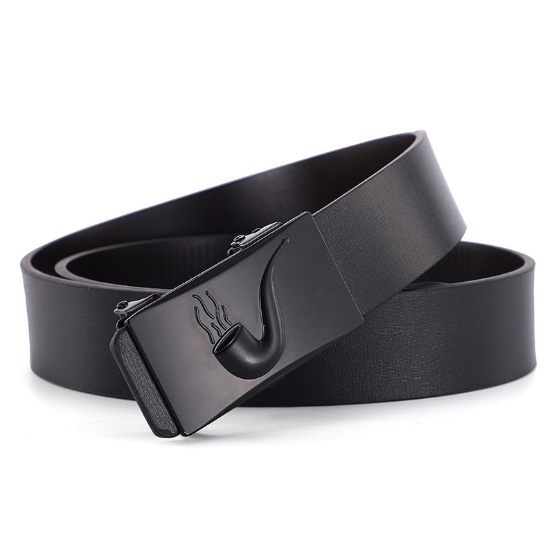 Factory direct sales toothless automatic buckle belt men's leather laser LOGO business leisure belt men's wholesale distribution