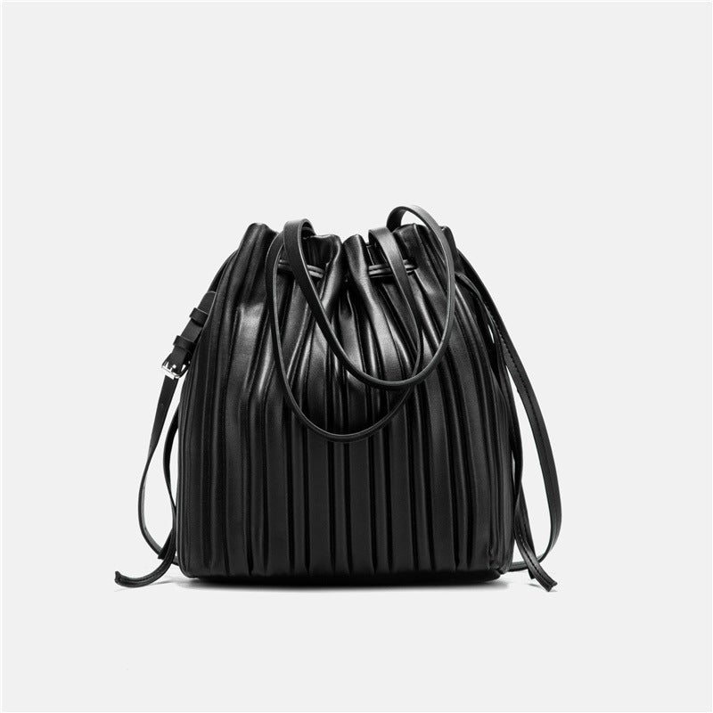 Bags for women, trendy Korean version, new fashion and creative striped shoulder crossbody bag, PU portable pleated bag, trendy