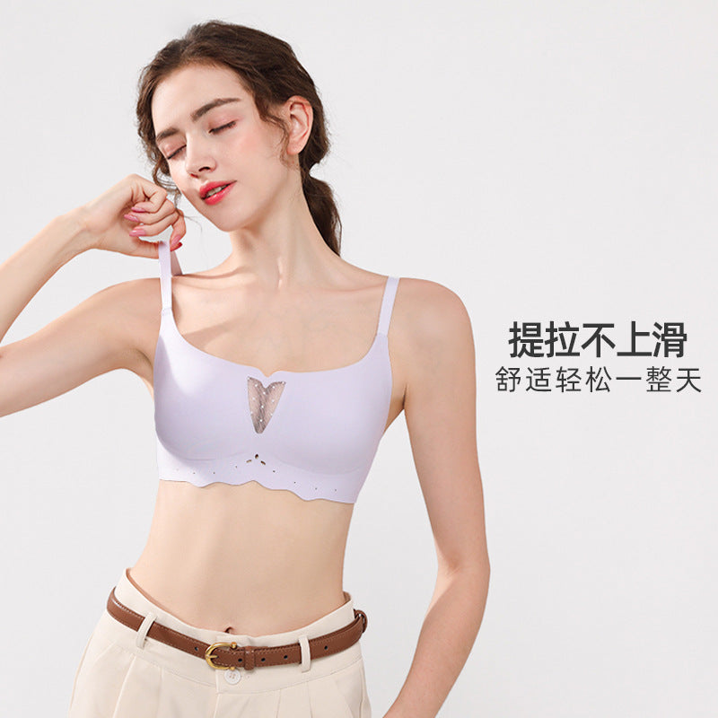 果冻软支撑无痕内衣女薄小胸聚拢调整型大胸显小文胸无钢圈