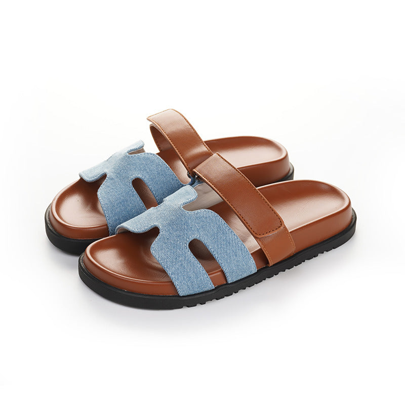 Axige with the same style of H family second uncle shoes slippers thick bottom 2023 new summer outerwear women's shoes one word slippers sandals