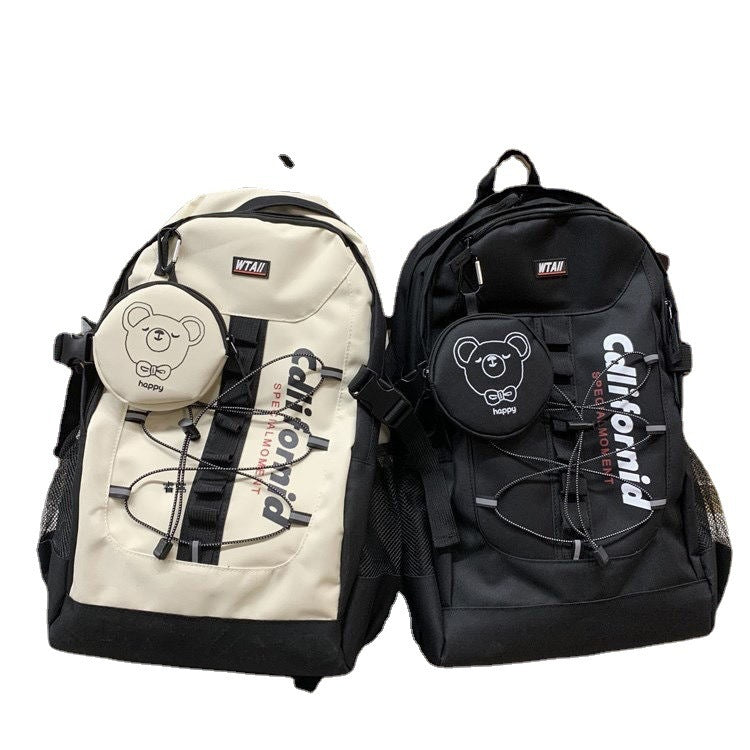 Korean ins street Hong Kong style backpack female Japanese style Harajuku ulzzang workwear backpack male high school student school bag
