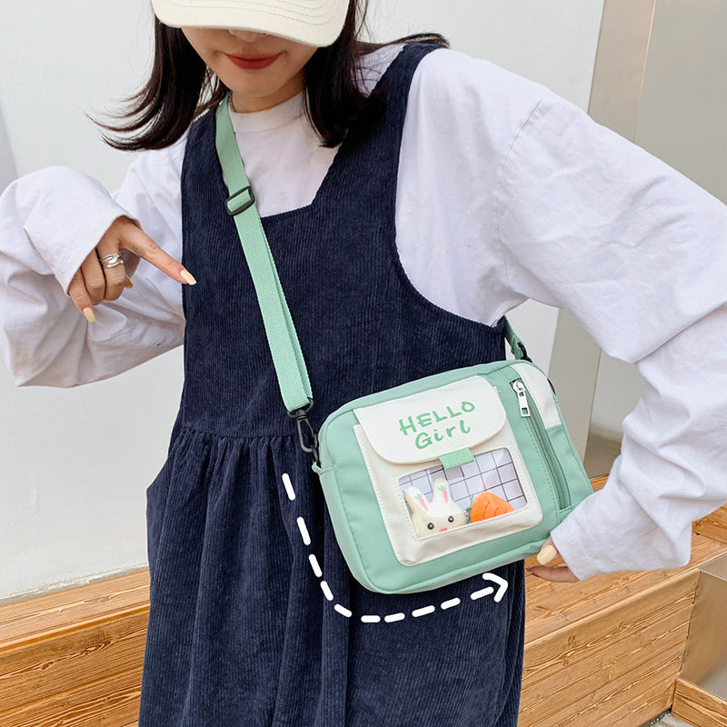 Canvas bag women's crossbody small bag ins style Japanese fresh style primary and secondary school students cute shoulder bag transparent jelly bag