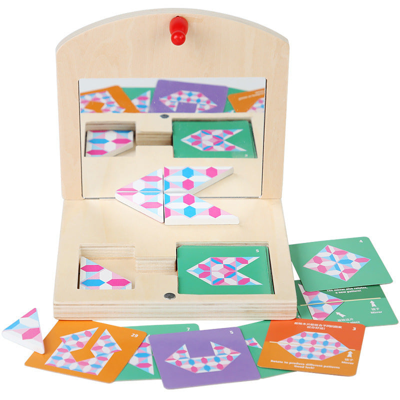 Children's wooden mirror handmade jigsaw puzzle enlightenment intellectual development logical thinking mirror puzzle educational toys