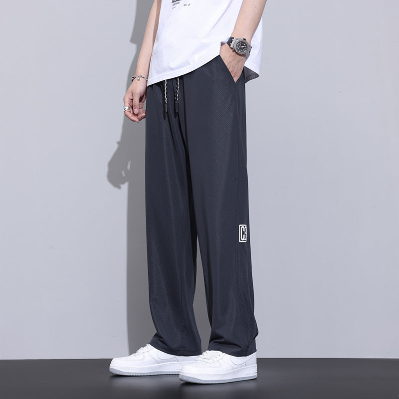 冰丝直筒裤子男士夏季薄款免烫男裤潮牌夏天垂感阔腿运动休闲长裤