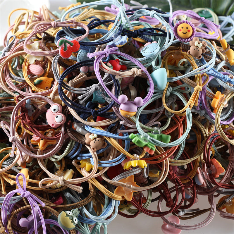 Mixed style 100pcs/bag wholesale Korean cartoon hair rope high elastic hair ring head rope tie hair rubber band hair accessories