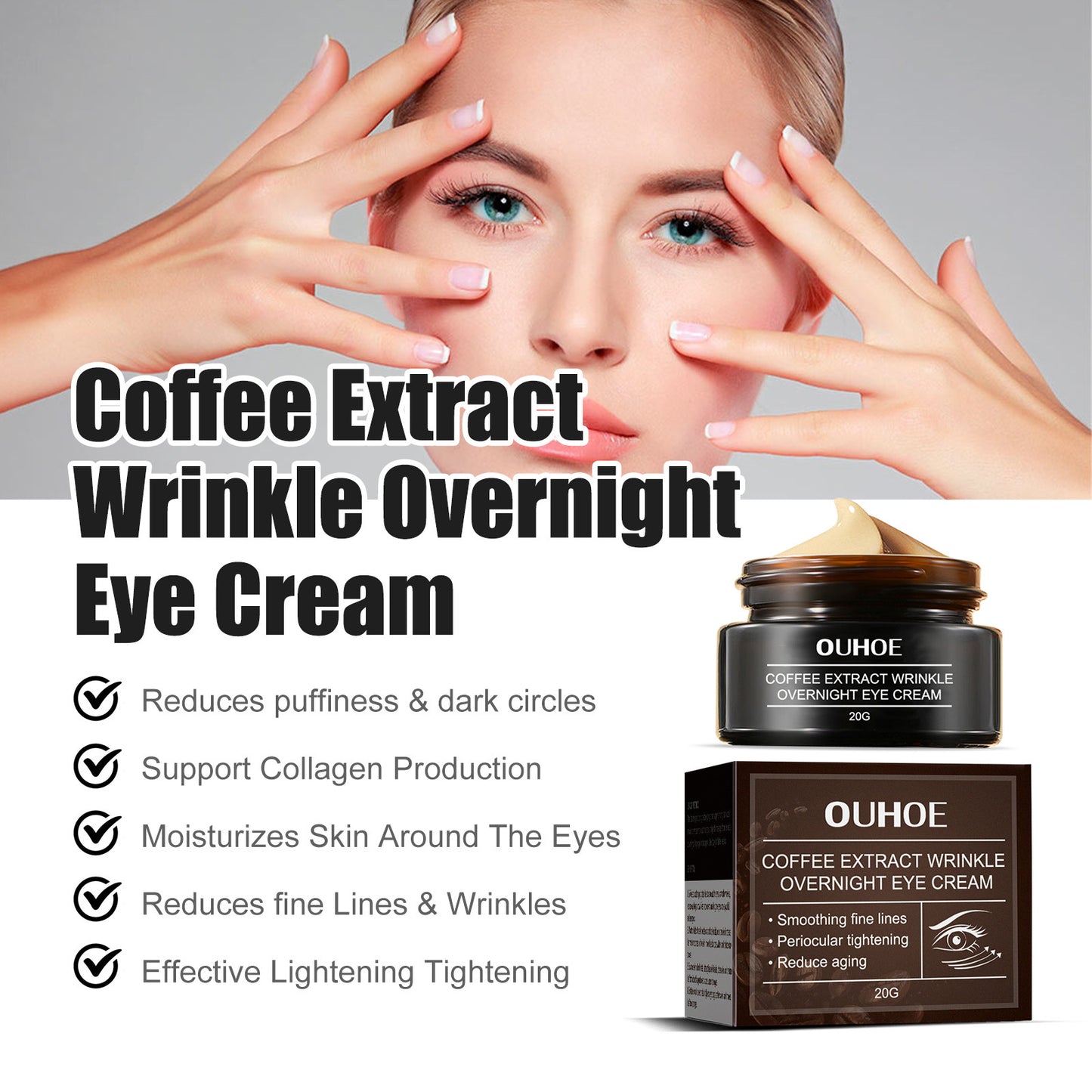 OUHOE anti-wrinkle eye cream, hydrating, moisturizing, smoothing and firming skin, smoothing fine lines around the eyes, massage and repairing eye cream