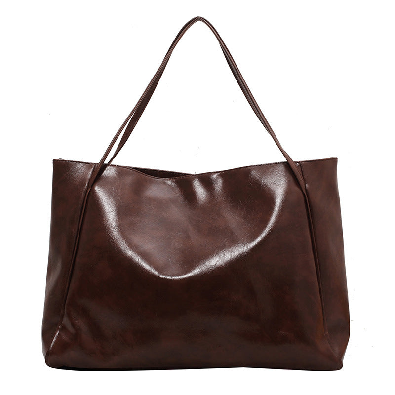 Tote bag women's bag 2021 new autumn and winter Japanese and Korean large-capacity soft leather shoulder bag retro casual portable bucket bag