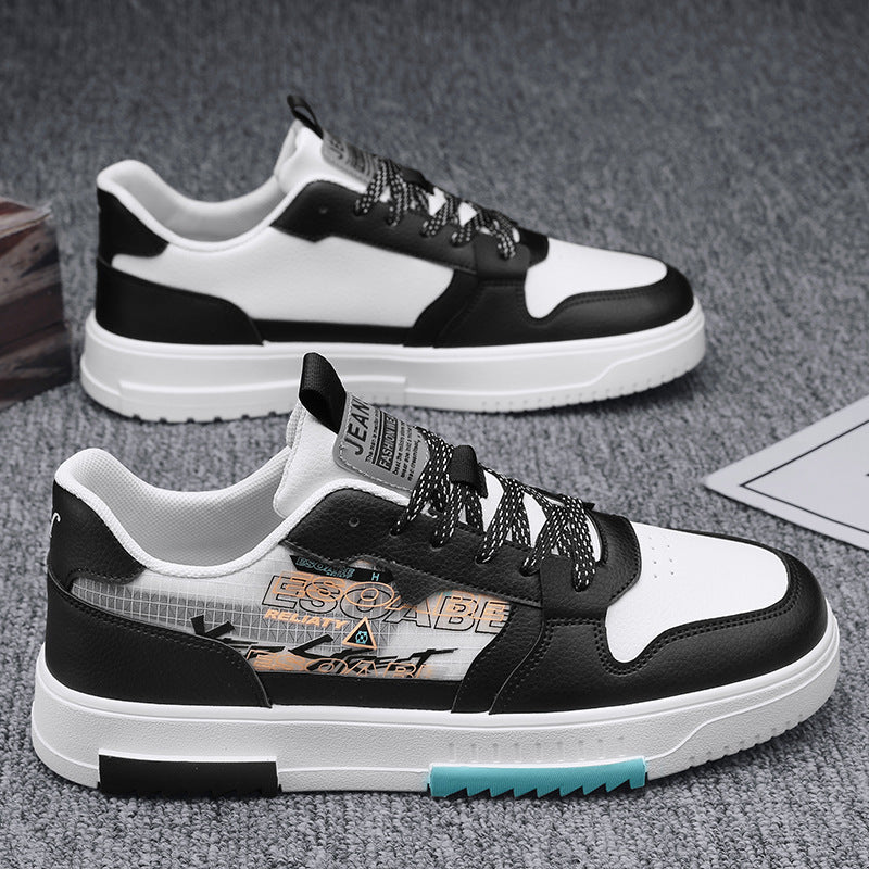 Men's shoes 2023 spring youth Hong Kong style leather panel shoes non-slip casual sports shoes trend foreign style small white shoes men