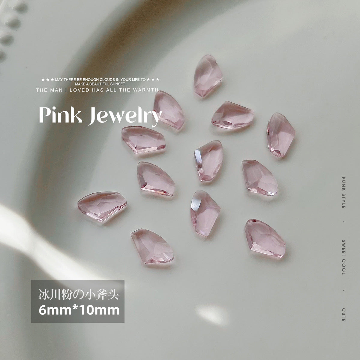 Nail art jewelry diamond wholesale see-through glacier pink pointed bottom diamond sparkling octagonal rock candy love ax nail accessories