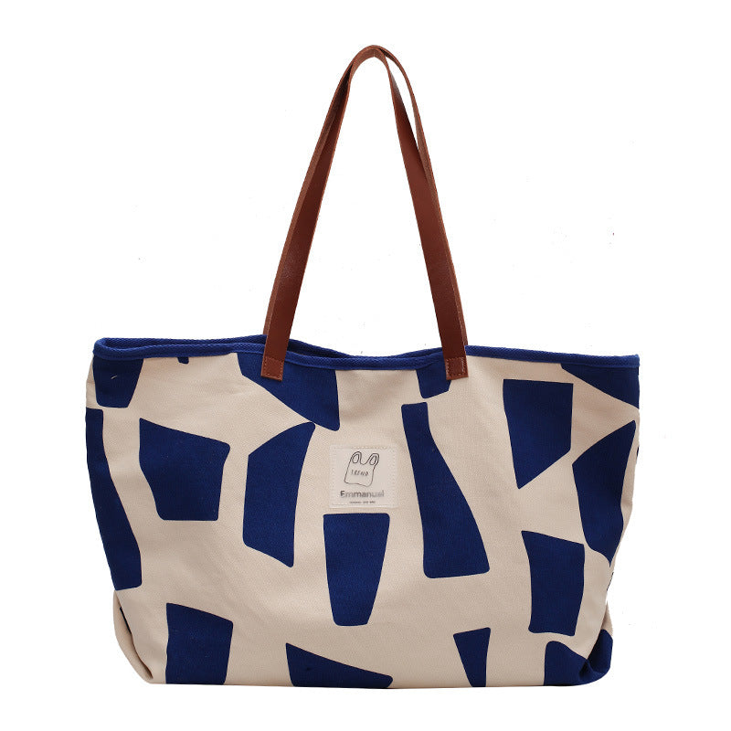 Ruiying's new plaid canvas shoulder bag for women, trendy large-capacity Japanese style literary leisure bag, pure cotton shopping bag