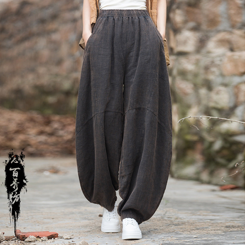 Stir-fried ramie sand to make old hanging loose bloomers 23 summer cotton and linen women's new product meditation meditation Tai Chi pants trousers