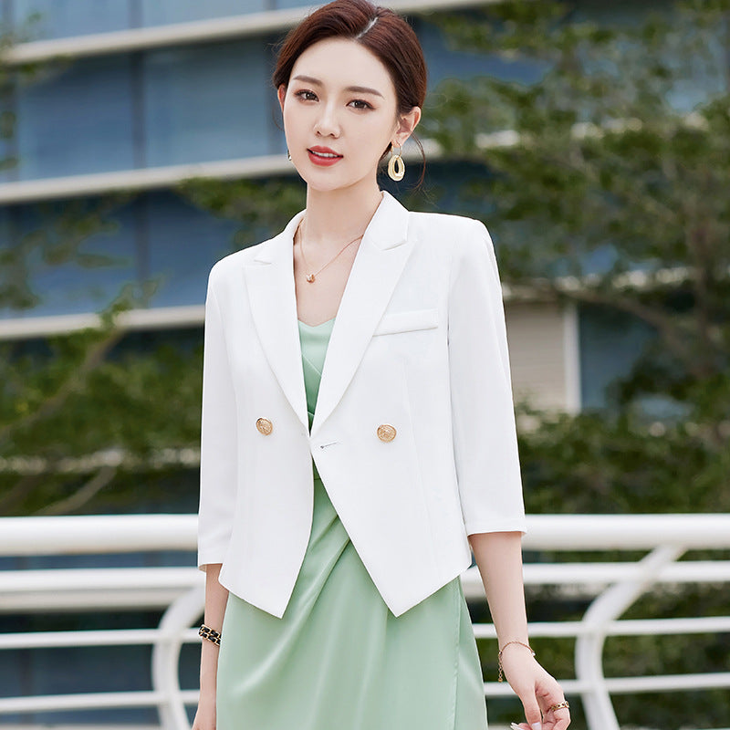 小西装女2023新款春装韩版七分袖修身薄款休闲短外套气质西服上衣