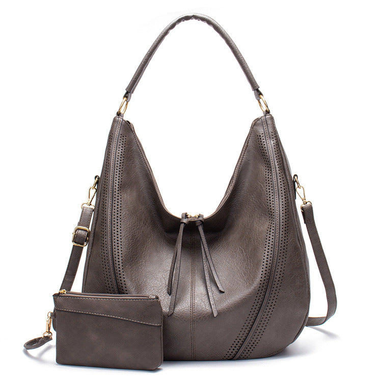 Women's bag 2023 new solid color foreign trade tassel mother-in-law bag large capacity shoulder tote bag European and American fashion shopping bag