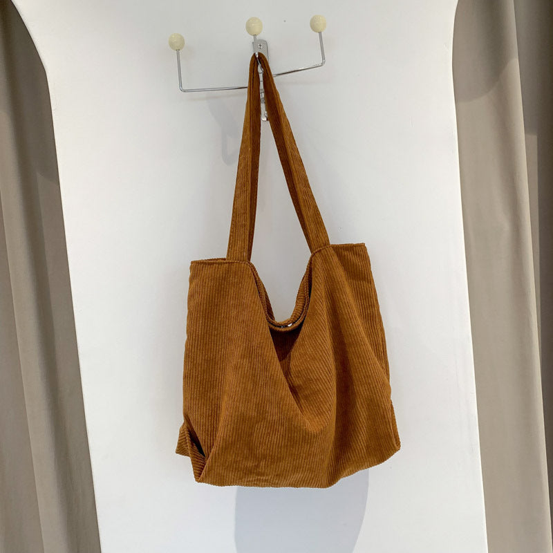 Korean fashion large-capacity shopping bag casual literary canvas handbag simple retro corduroy shoulder bag for women