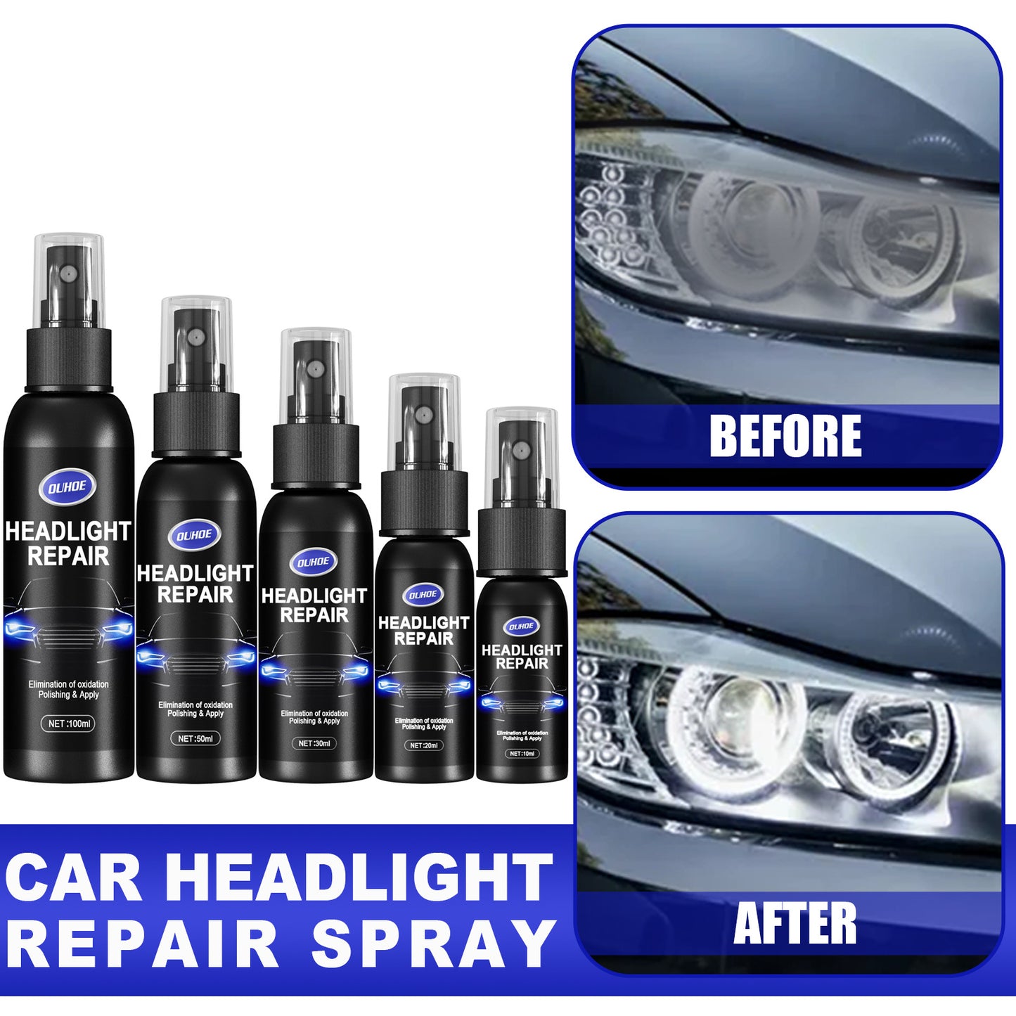OUHOE Car Light Repair Spray Car Headlight Shade Scratch Polishing Car Headlight Repair Renovation Repair Agent