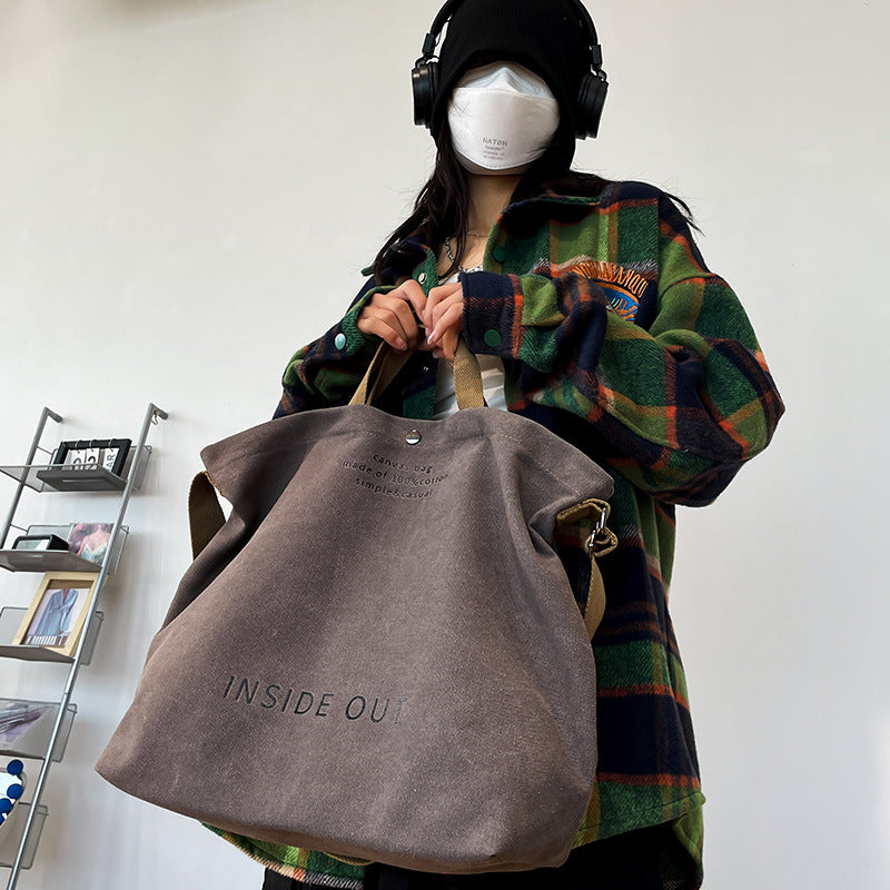 Canvas large bag for women 2023 new Korean version Ruiying retro lazy style casual crossbody bag large capacity bag bag