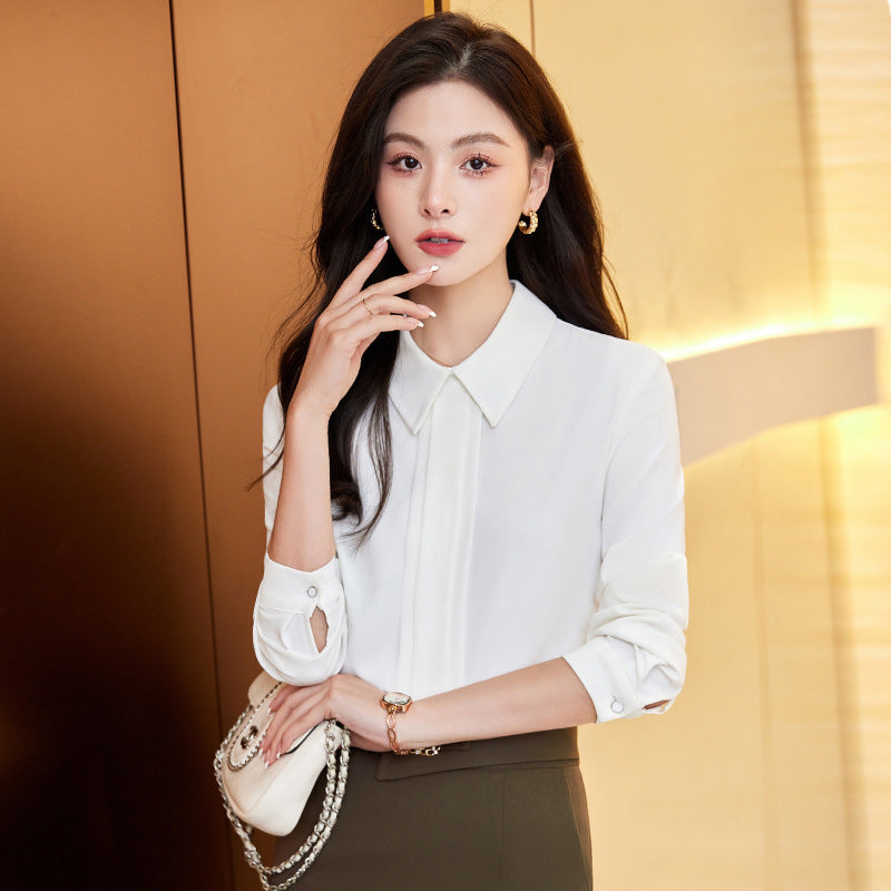 职业装白色衬衫面试套装女2023新款春秋季设计感雪纺上衣长袖衬衣