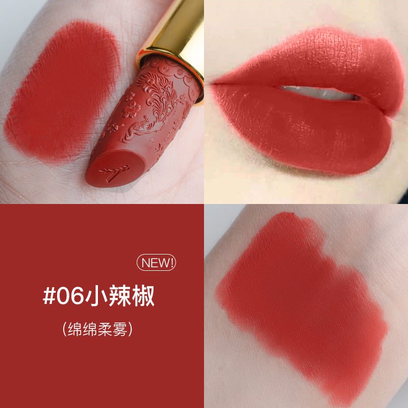 Douyin carved lipstick Chinese style semi-matte lipstick long-lasting moisturizing no-makeup cinnamon milk tea for girlfriend
