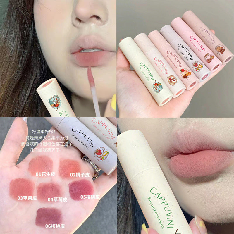 Cappuvini Lip Cream Velvet Matte Lipstick Soft Mist High-Looking Affordable Student Peach Matte Lipstick