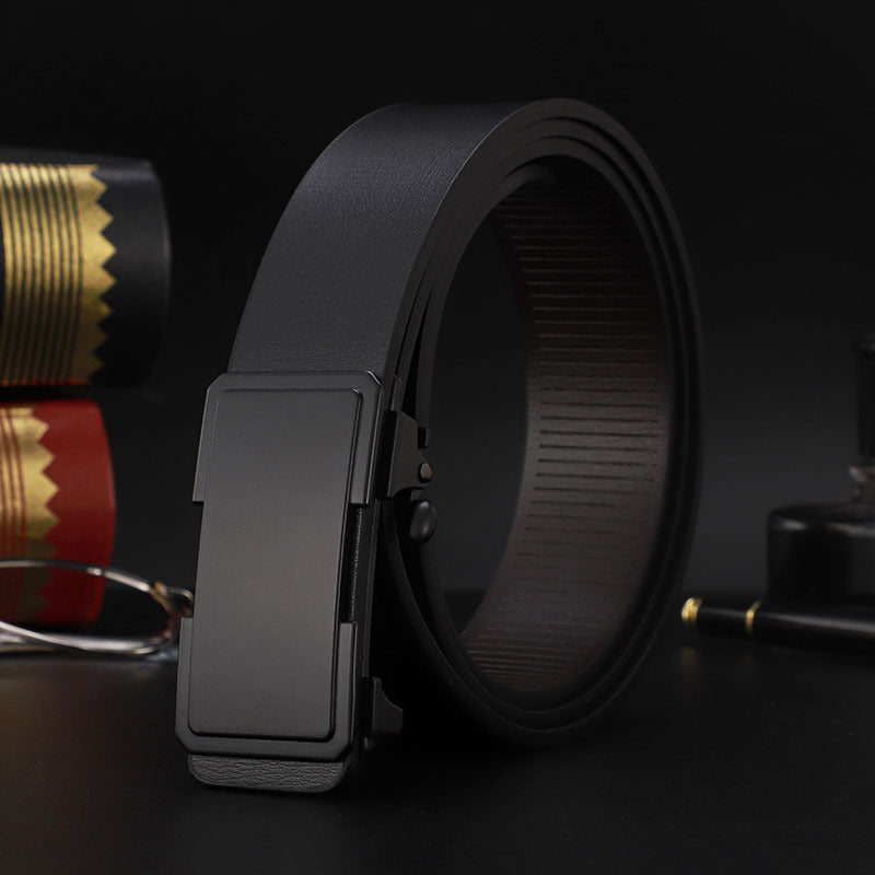 Factory direct sales toothless automatic buckle belt men's leather laser LOGO business leisure belt men's wholesale distribution