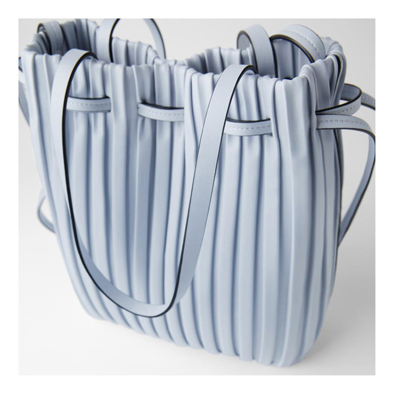 Bags for women, trendy Korean version, new fashion and creative striped shoulder crossbody bag, PU portable pleated bag, trendy