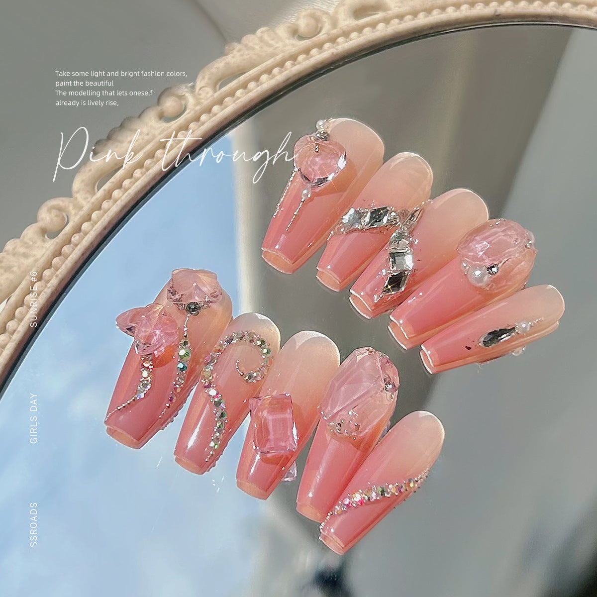 Nail art jewelry diamond wholesale see-through glacier pink pointed bottom diamond sparkling octagonal rock candy love ax nail accessories