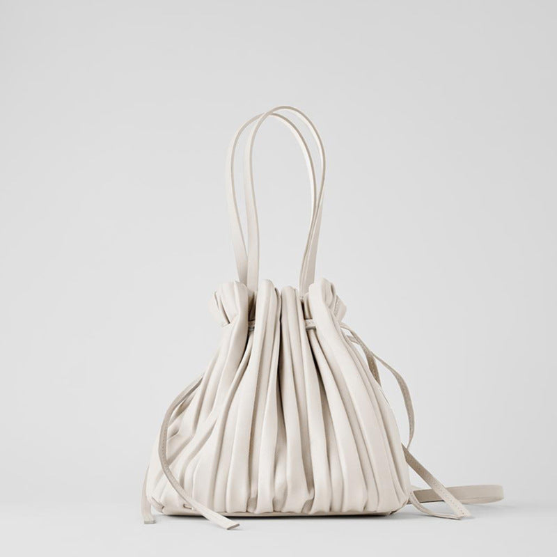 Bags for women, trendy Korean version, new fashion and creative striped shoulder crossbody bag, PU portable pleated bag, trendy