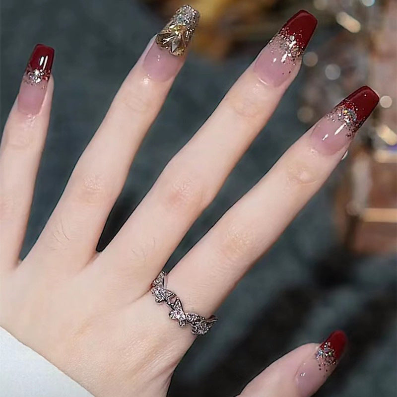 Handmade Nail Patch Wholesale Broken Diamond Love Warm Elf Nail Art Patch Finished Hot Girl Nail Patch Jelly Glue