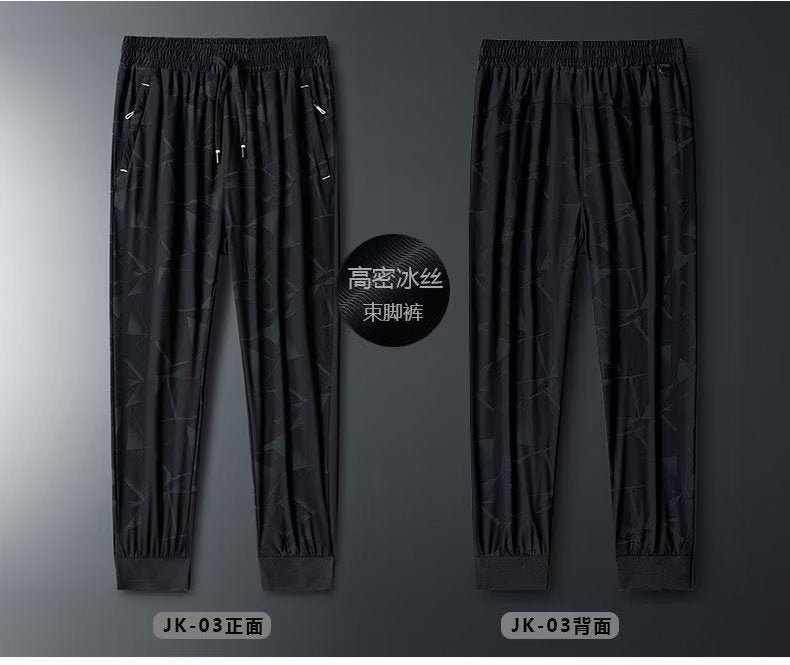 2023几何迷彩夏季冰丝速干裤男运动健身跑步大码弹力束脚裤子男86