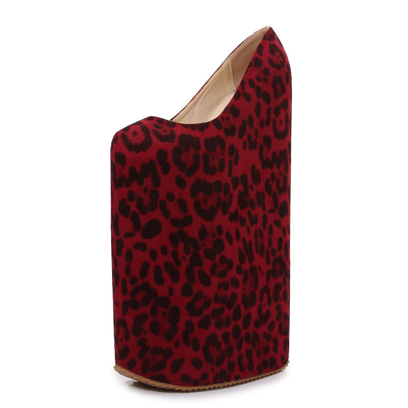 Geisha Oiran performing cross-dressing male Amazon fashion ladies wedge with large size high heels leopard suede waterproof platform