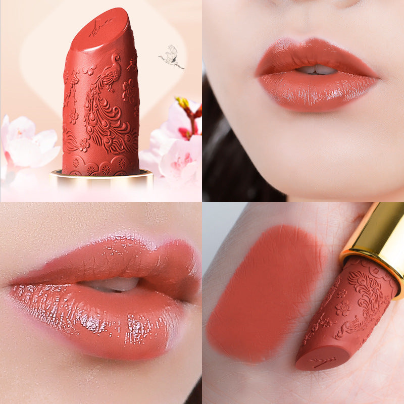 Douyin carved lipstick Chinese style semi-matte lipstick long-lasting moisturizing no-makeup cinnamon milk tea for girlfriend
