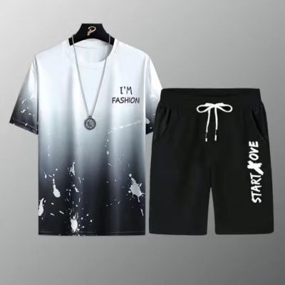夏季男士2022新款潮牌短袖套装ins韩版半袖上衣休闲圆领潮流t恤86
