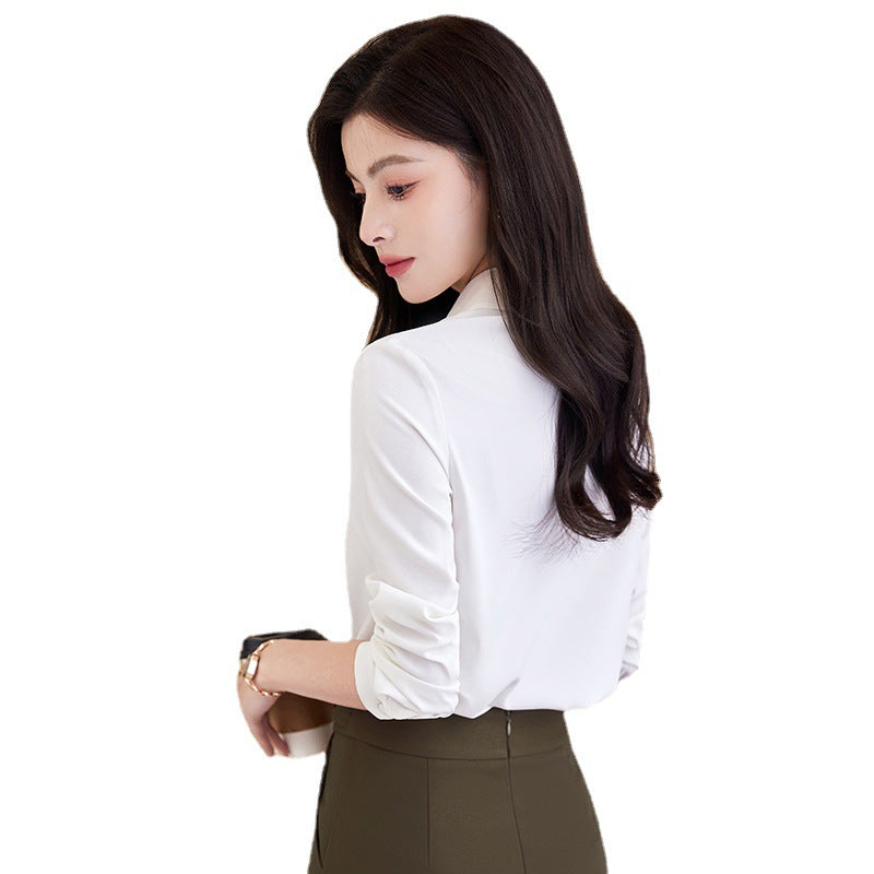 职业装白色衬衫面试套装女2023新款春秋季设计感雪纺上衣长袖衬衣