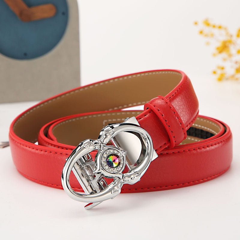 Women's leather belt automatic buckle time to run Korean version sweet all-match belt female 2.4cm wide spot wholesale