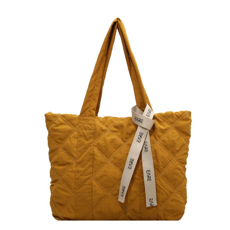 Space cotton tote bag for women 2023 new shoulder hand carry autumn and winter large bag rhombus cotton suit bag for women