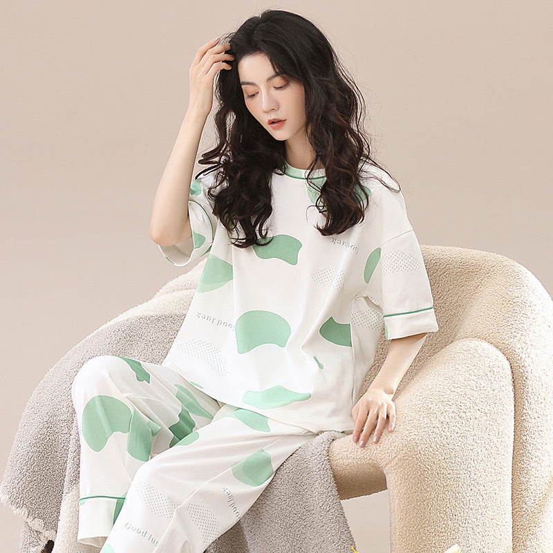 New 2023 summer pajamas women's pure cotton short-sleeved breathable sweet women's leisure can be worn outside home service suit thin