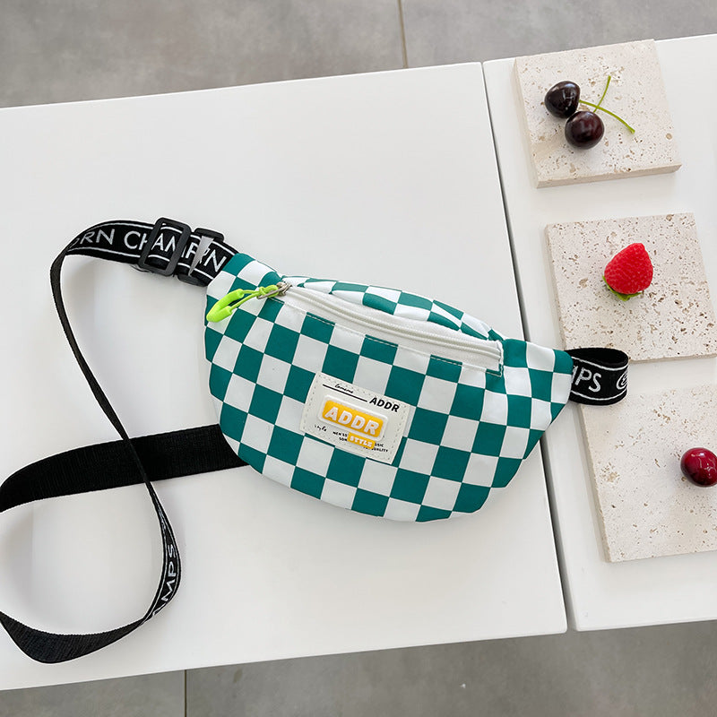 Children's chest bag Internet celebrity handsome Korean classic checkerboard boy shoulder bag fashion trend sports style waist bag