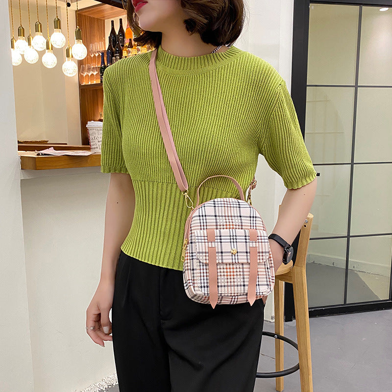 女包量大包邮2021夏韩版印花格子撞色双杠前袋手提小背包一件代发