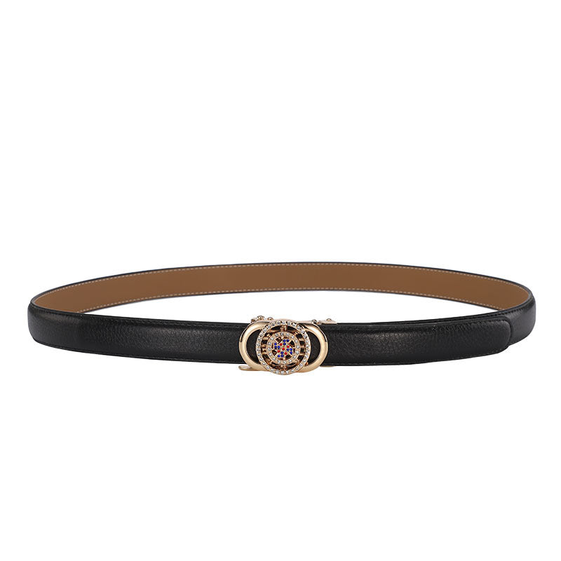 Women's leather belt automatic buckle time to run Korean version sweet all-match belt female 2.4cm wide spot wholesale
